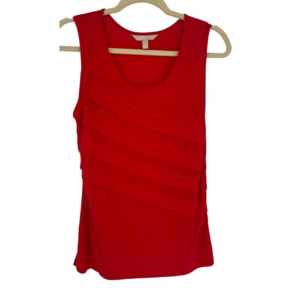 Banana‎ Republic Red Ruffled Tank Top Blouse M Sleeveless Crew Neck Summer EUC